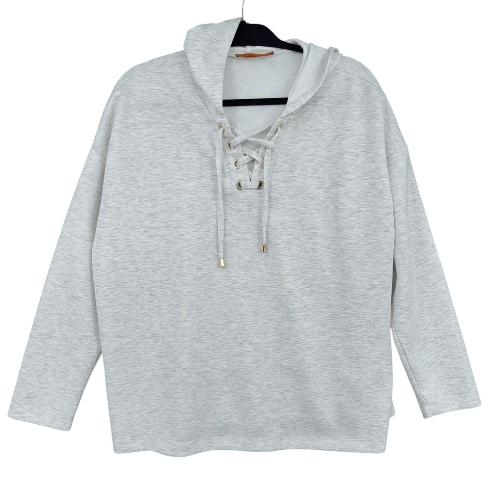 Belldini Lace Up Hoodie Womens 1X Polyester Viscose Gray